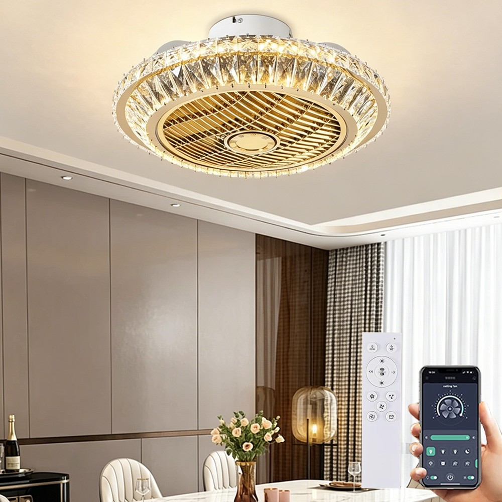 Circulation Crystal Ceiling Fan with Dimmable Light 72W Remote Control Modern