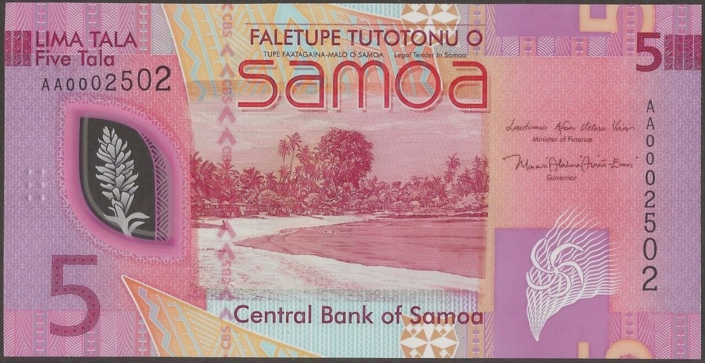 SAMOA New B123a 5 TALA 2023 Polymer @ Ebanknoteshop