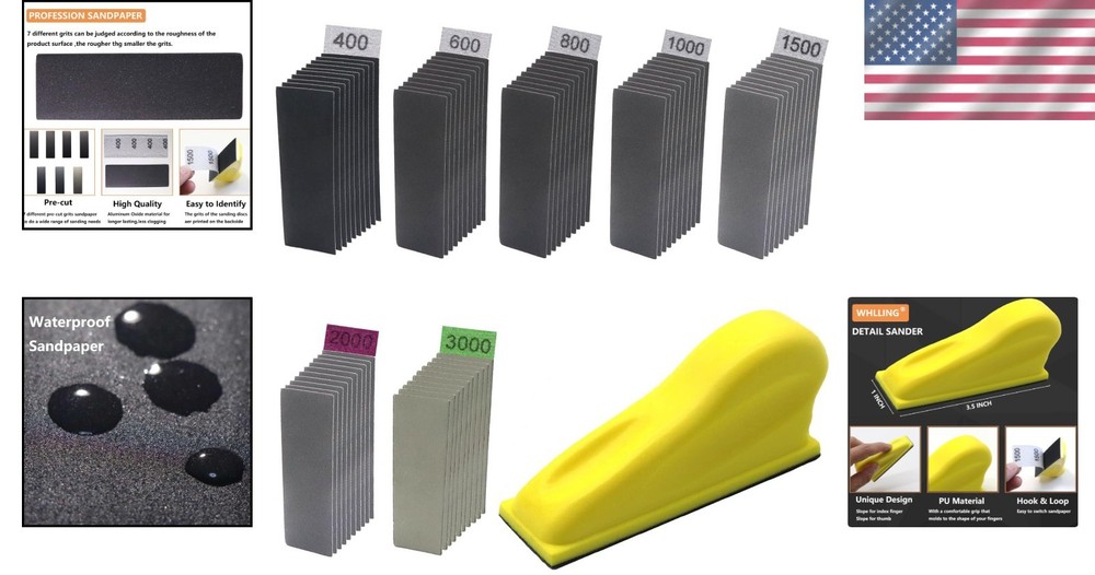 3.5” Micro Sander with 70PCS Hook and Loop Sandpaper - For Precision Detailing