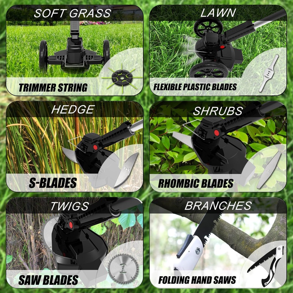 Electric Cordless Weed Wacker Eater Battery Powered, Stringless Weed Trimmer ...