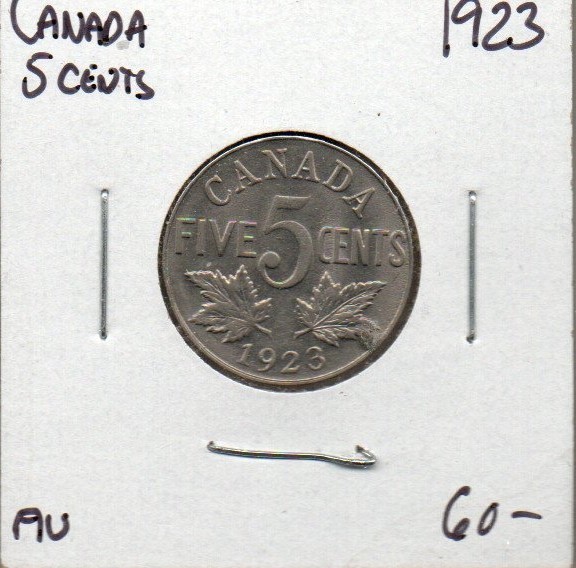 Canada Five Cents 1923 AU