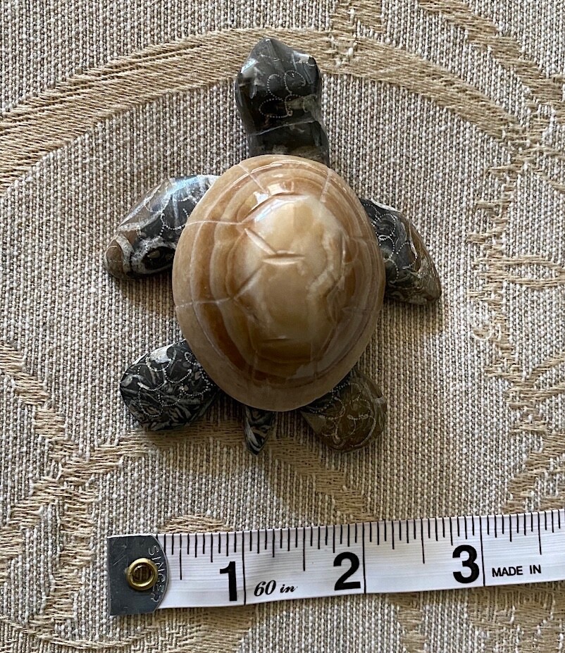 Stone Turtle Figurine on Agate Slice (#A)