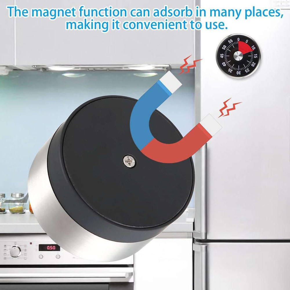 Mechanical Kitchen Timer 60min Countdown Cooking Reminder Visual Magnetic Alarm