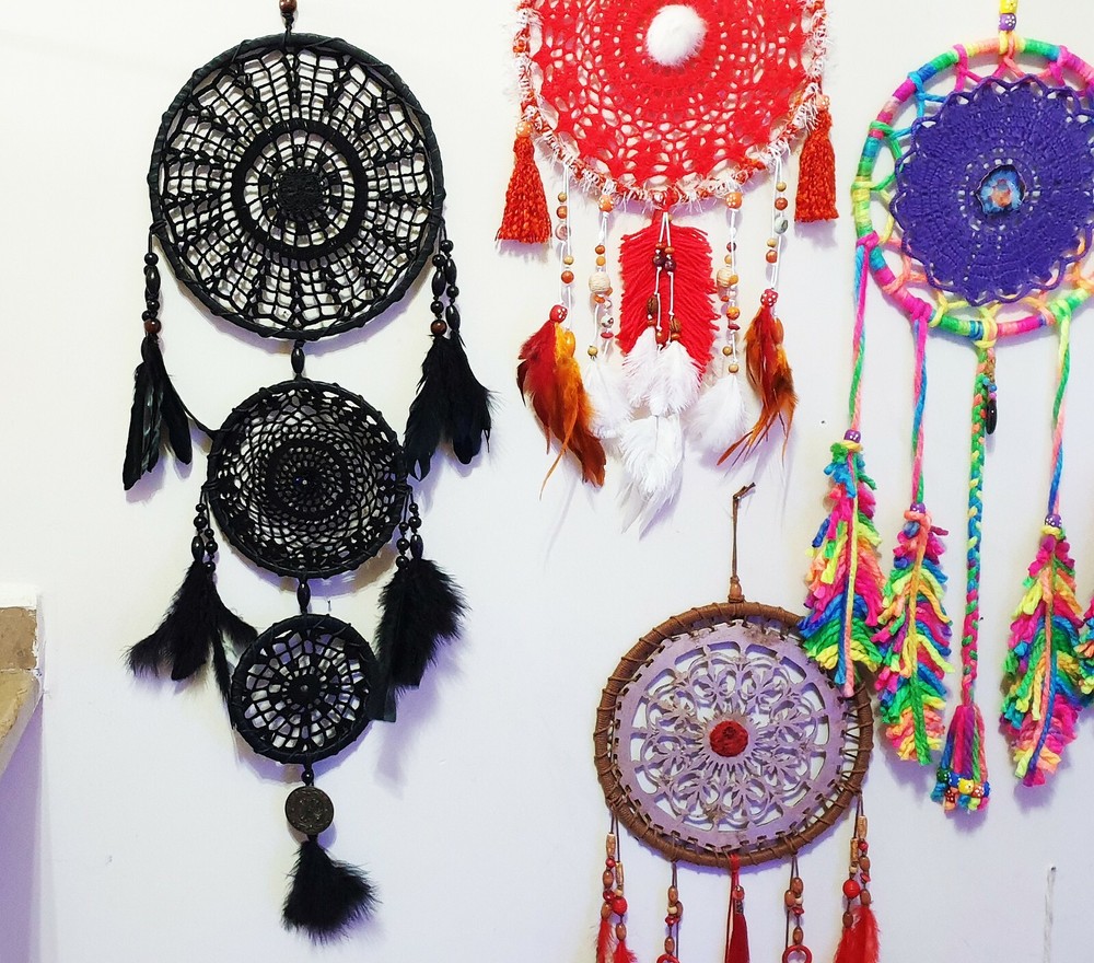 Black big three circle black feathers wall decor dream catcher