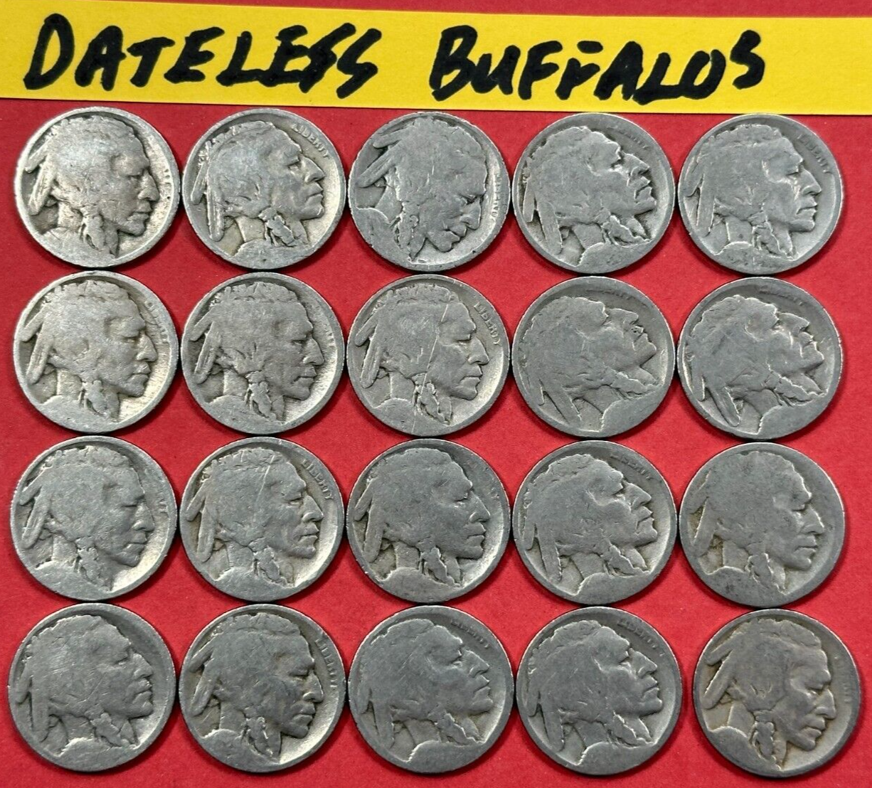 DATLESS Buffalo Nickels Lot of 20 NO DATE Buffalo Nickels U.S. Collectors Coins