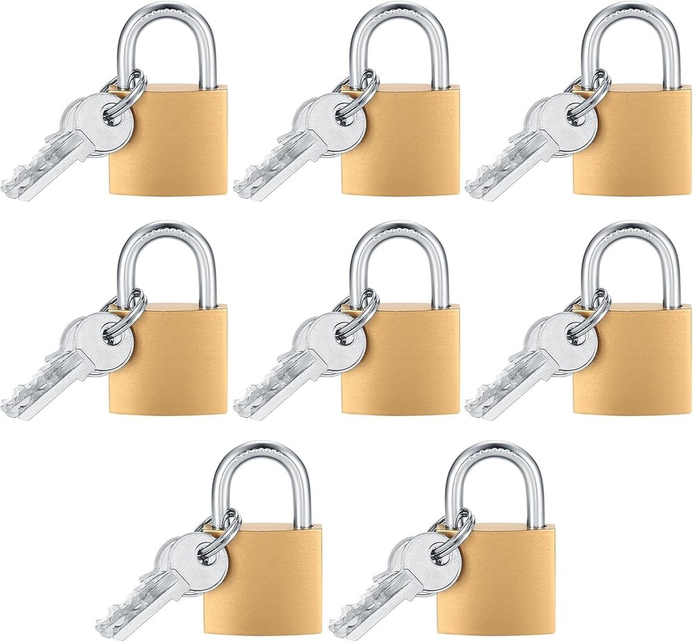 Portable Brass Padlocks - 8 Pack Keyed Locks with Same Keys for Versatile Use