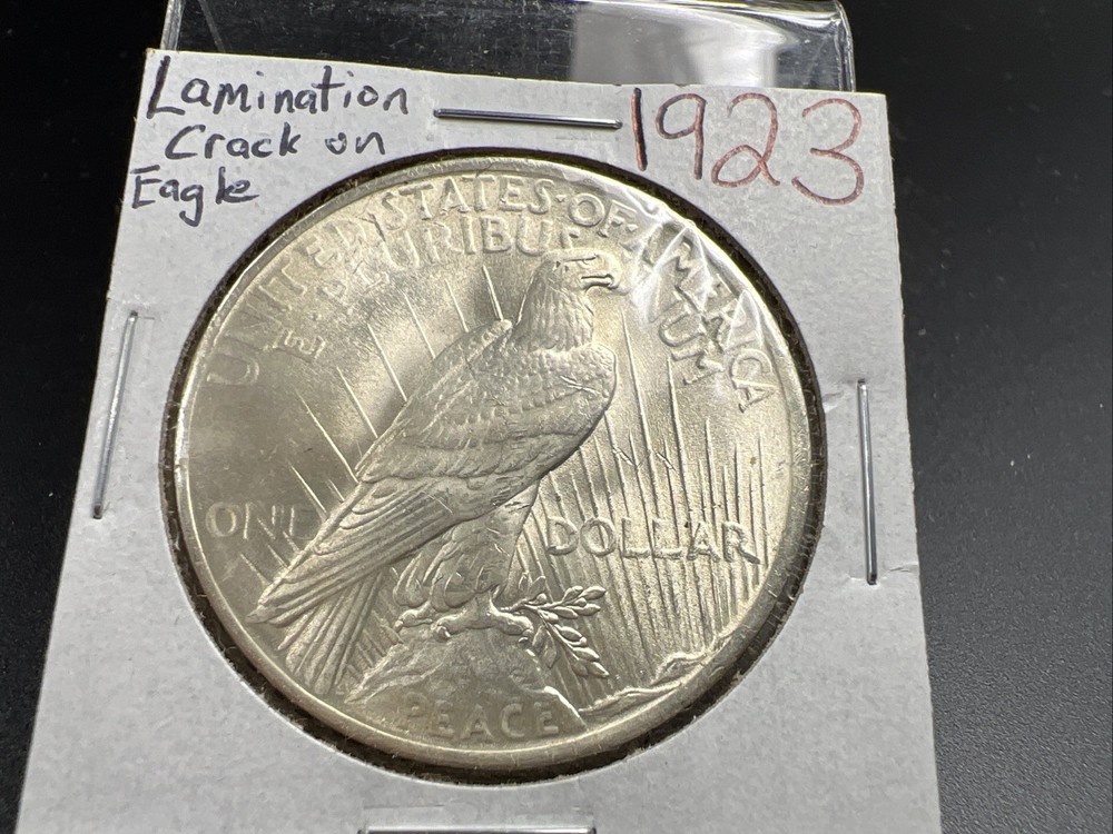 1923 P $1 Peace Silver Dollar Coin Reverse Lamination Error CH BU