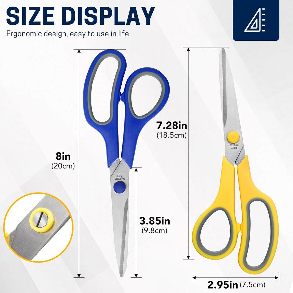 5-Pack, 8" Scissors All Purpose Comfort-Grip Handles Sharp Scissors for Office H