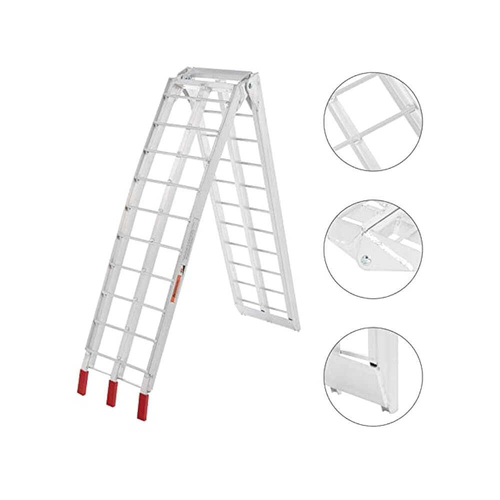 Foldable Motorcycle Loading Ramp, 7.5' Aluminum Arch, Secure with Straps