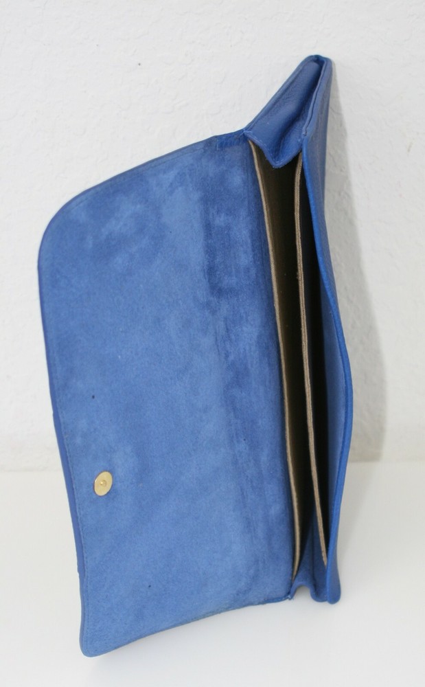 GiGi NY Handcrafted Leather Portfolio Royal Blue Rectangular 3 Section Divided