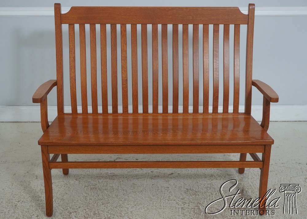 72209: Arts And Crafts Style Solid Oak Slat Back Bench
