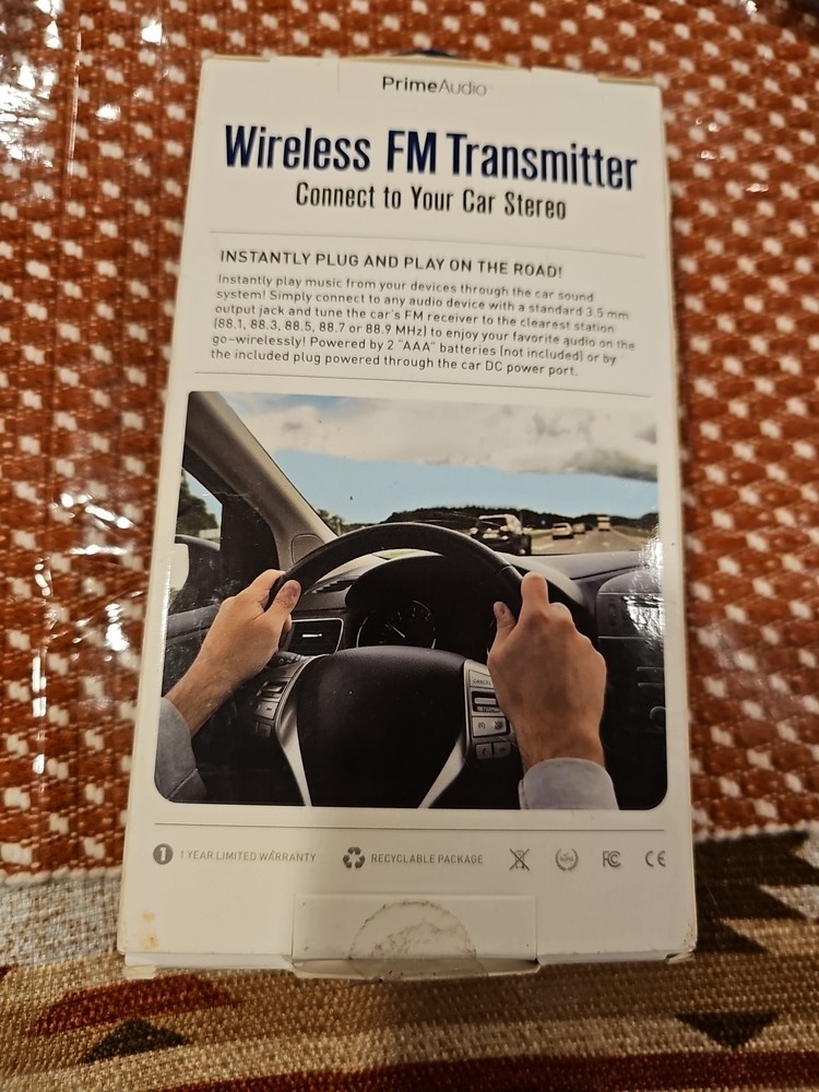 New In Box Prime Audio Wireless FM Transmitter Connect To Your Car Stereo System