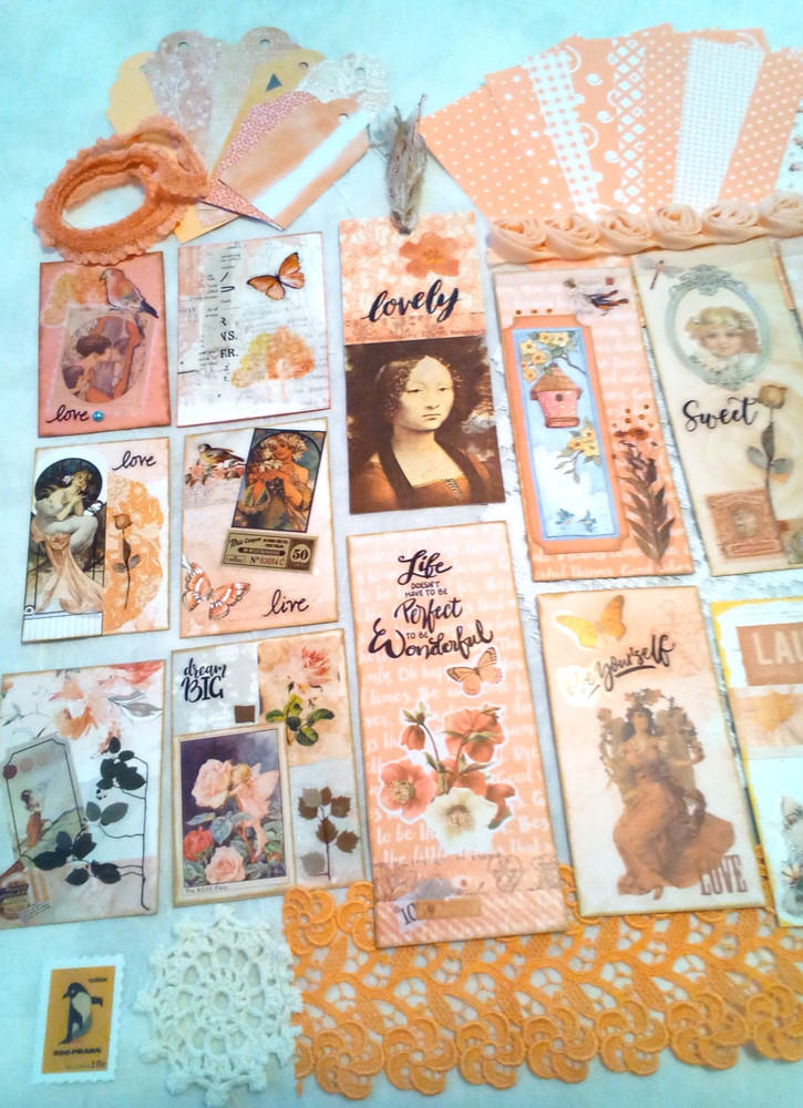 Handmade Ephemera, etc for Your Junk Journal, 40 pc. Peach