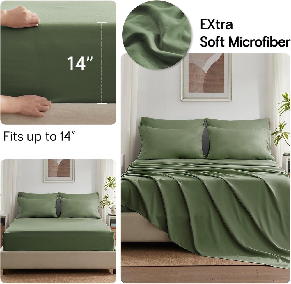 7-Piece Olive Green Queen Comforter Set - Cozy & Contemporary Bedding Solution