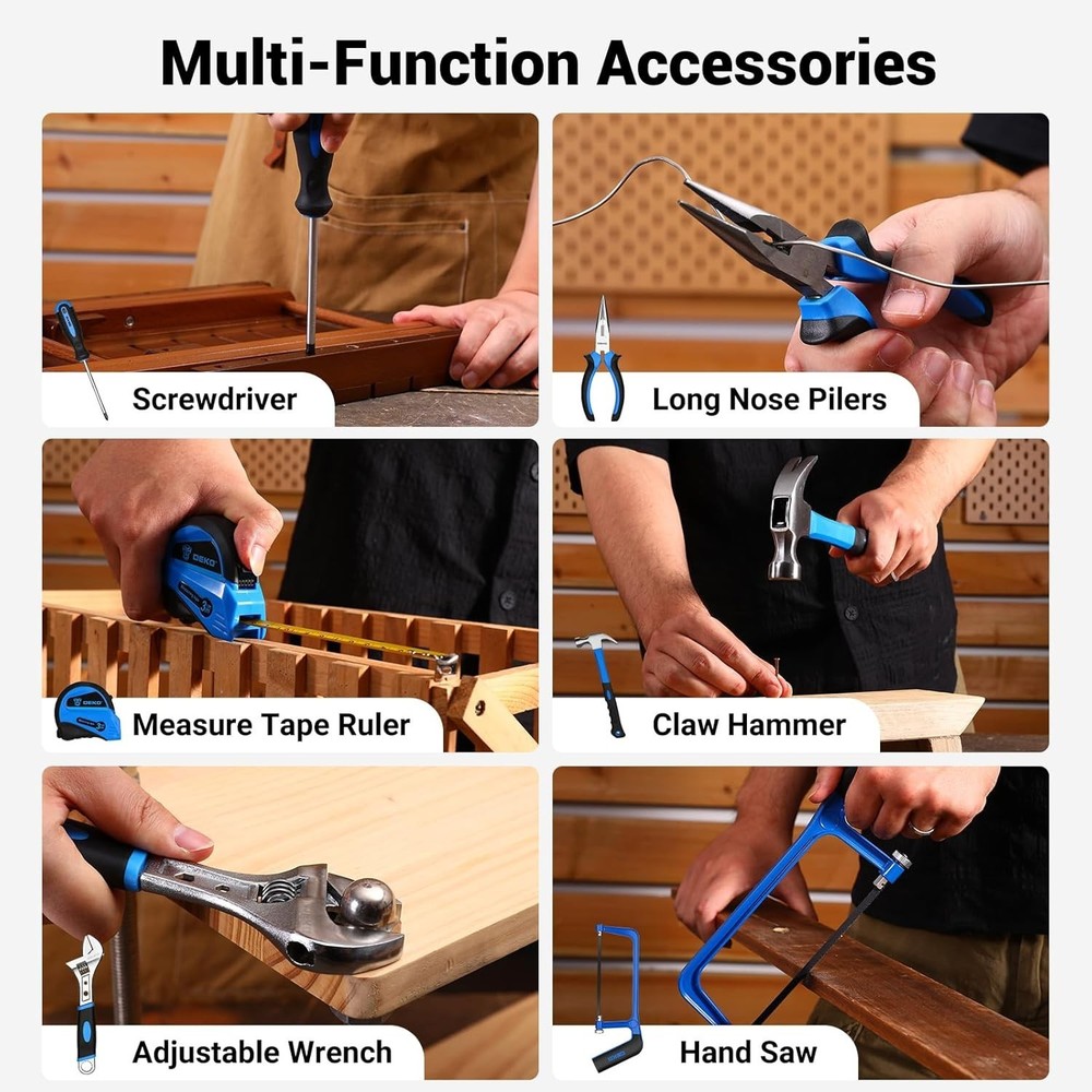 Tool Set: Tool Kit with 12V Cordless Drill, Hand Toolbox with storage case, Mech