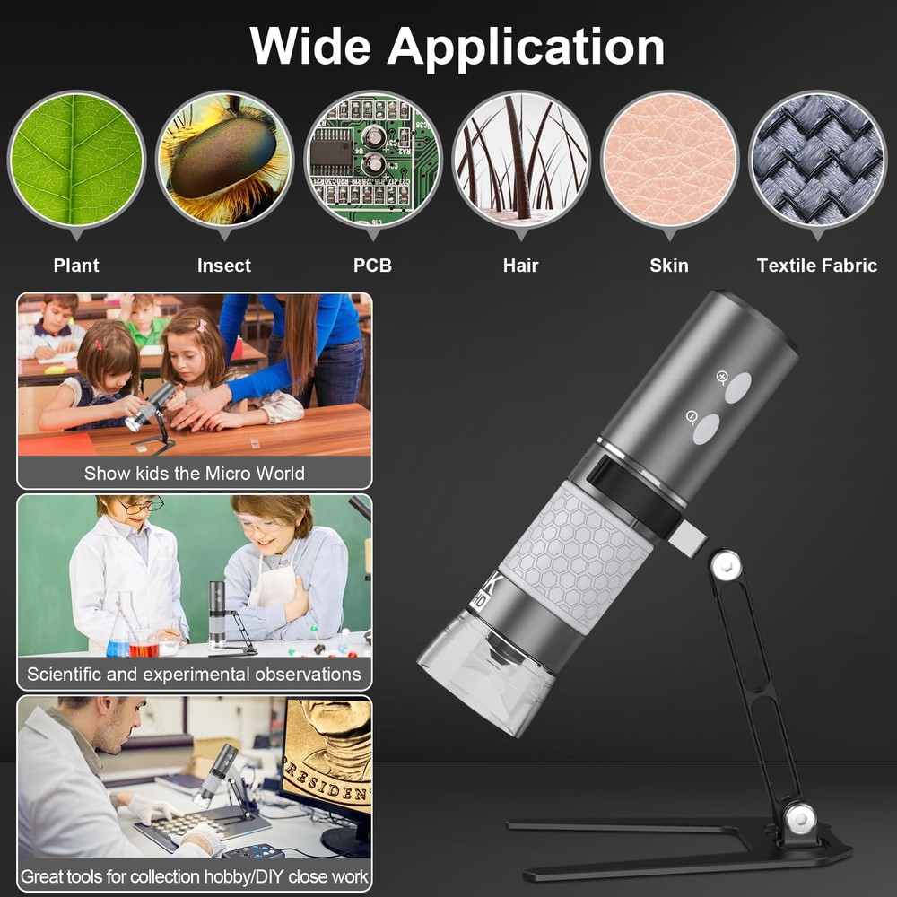 Bysameyee 4K HD Wi-Fi Wireless Digital Microscope Camera Magnifier, Black