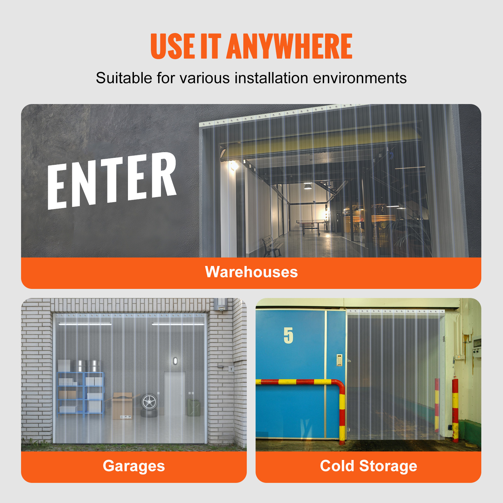 VEVOR Strip Curtain Ribbed PVC Door Curtain 150'x8" Roll Cooler Freezer Plastic