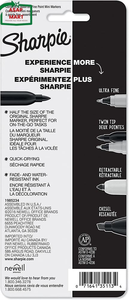 Sharpie Mini Permanent Markers, Fine Point, Assorted Colors, 4 Count