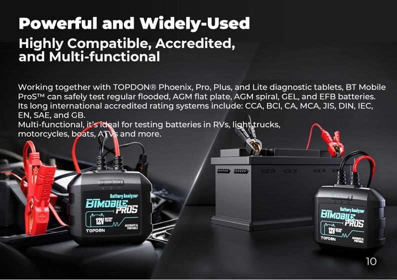 TOPDON BTMobile Pros Bluetooth Car Battery Analyzer 2000 CCA iOS Android App