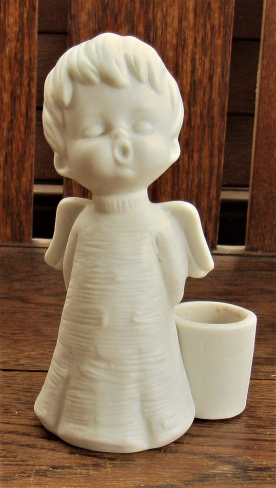 ceramic angel candlestick white 5" tall boy child