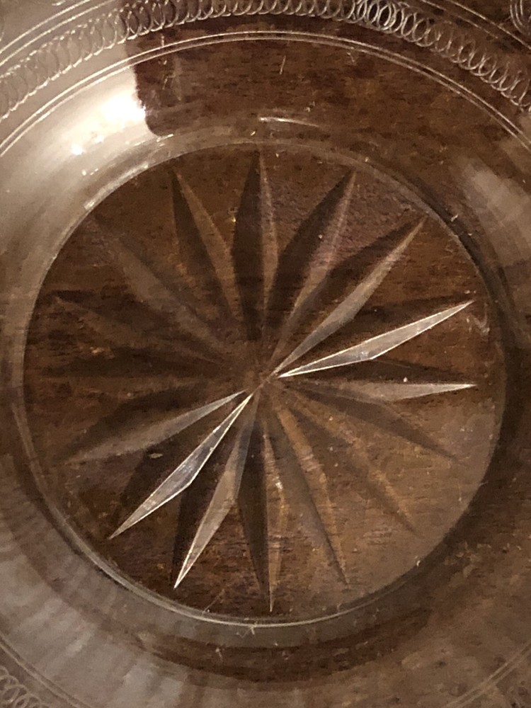 Etched Acrylic Silverplate Candy Dish 7 Inch