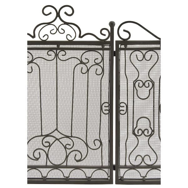 Brown Metal Scroll Foldable Mesh Netting 3 Panel Fireplace Screen 38" X 48"
