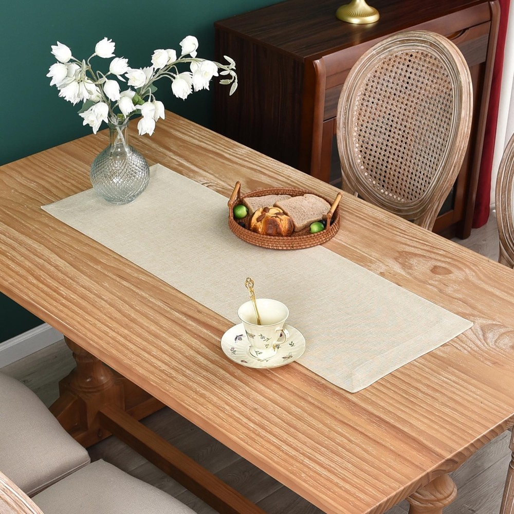 NEWISHER Farmhouse Rustic Table Runner Solid Beige Rectangular Table Runners Fau