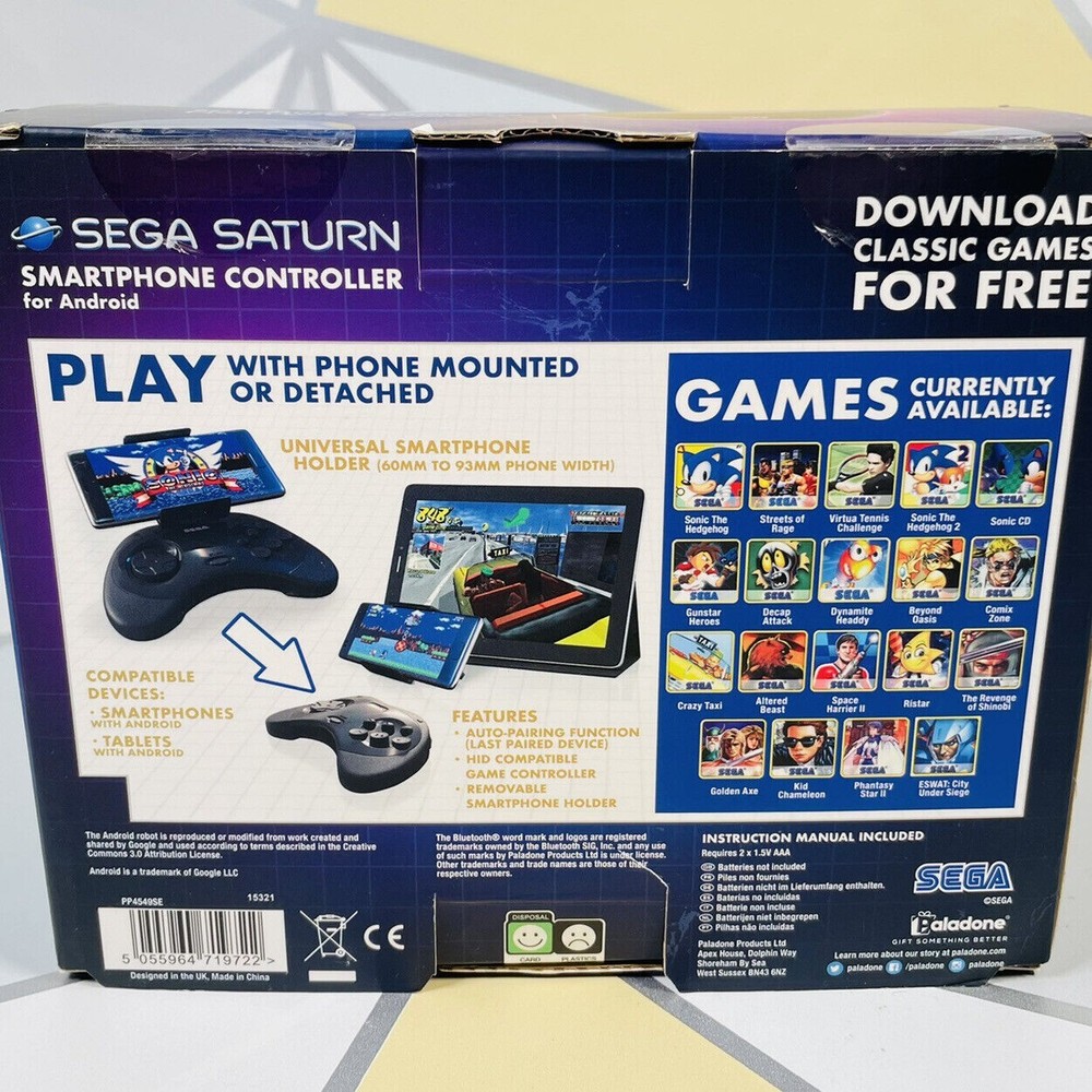 Sega Saturn Smartphone Bluetooth Controller for Android 19 Games inc Sonic 1,2+4