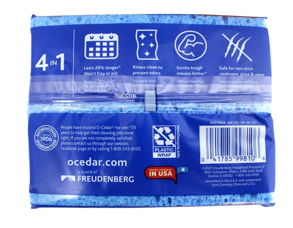 O-Cedar Scrunge Multi-Use Sponge Non-Scratch Long-Lasting, Tough, 2 Count 5 Pack