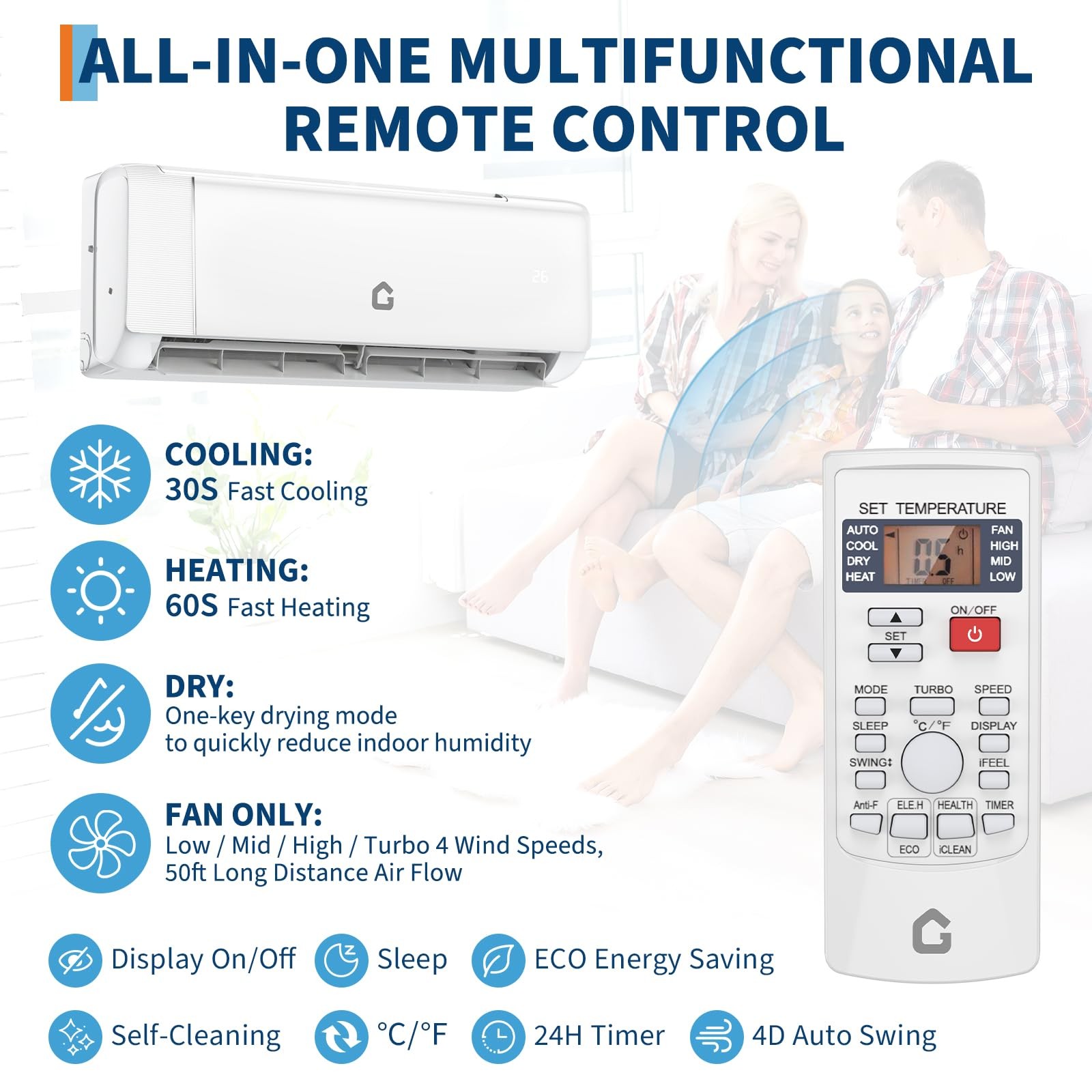 12000 BTU Ductless Mini Split Heat Pump Air Conditioner Inverter w/Kit ,22 SEER2