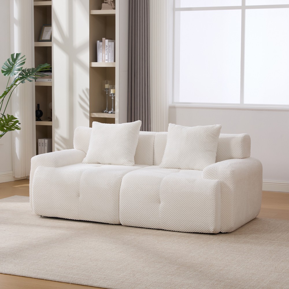 73" Modular Sectional Sofa Loveseat w/ 2 Pillows, Tufted Polyester Ivory