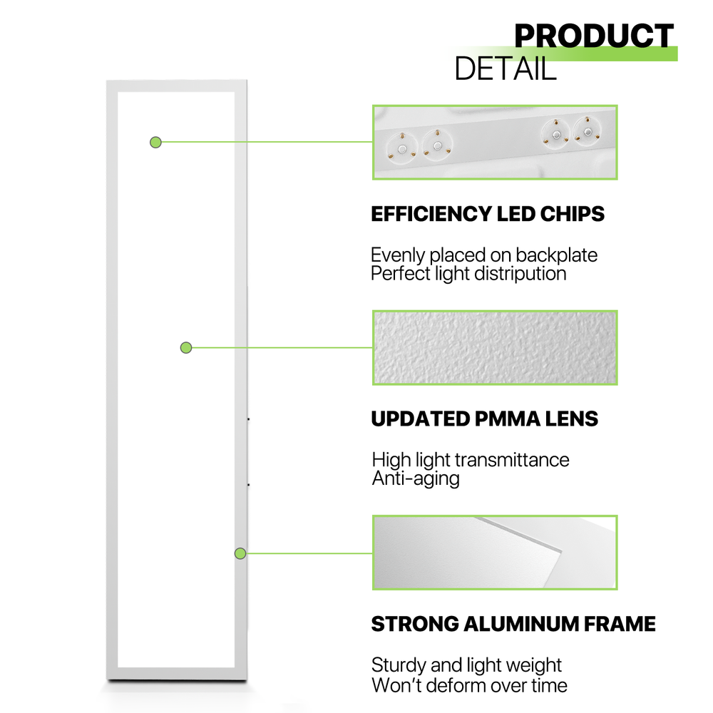 2Pcs 1x4 LED Dimmable Flat Panel Light 4000LM 5000K Drop Ceiling Troffer Fixture