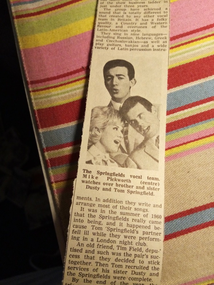 Gdn6 Ephemera 1963 pop article the Springfields dusty Springfield
