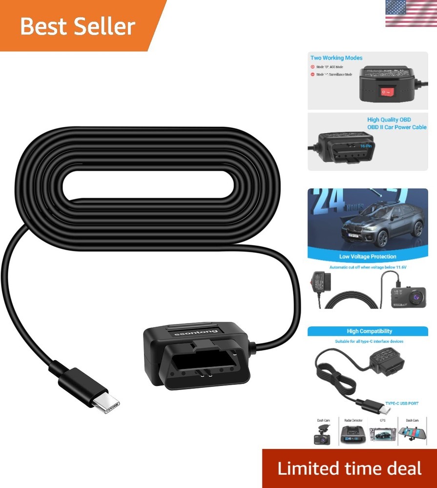 Dual-Mode OBD Power Cable for Dash Cameras - ACC & Surveillance Functionality