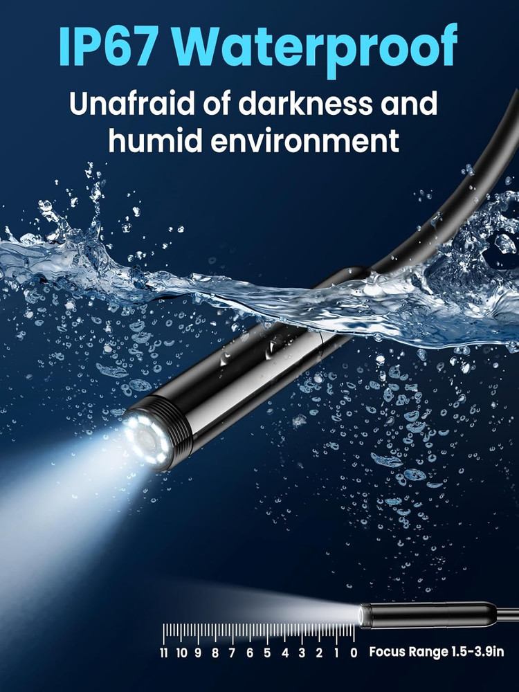 Endoscope Camera with Light, 4.3" IPS Screen 1080P Borescope with 8 LED Lights,