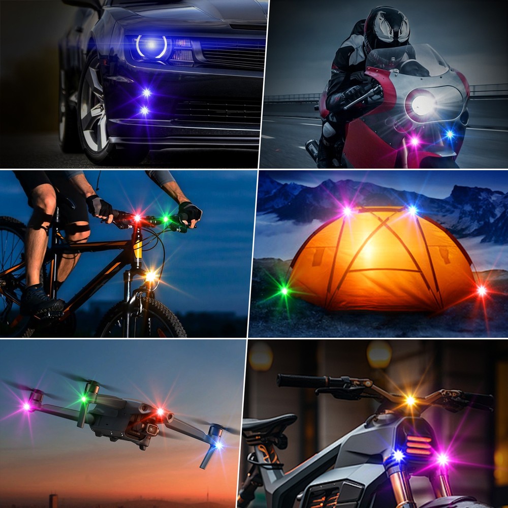 8PCS Wireless 3-LED Strobe Lights with Remote Control, 8 Colors USB Charging Car