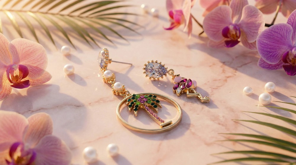 Flamingo Palm Tree Mismatch Earrings