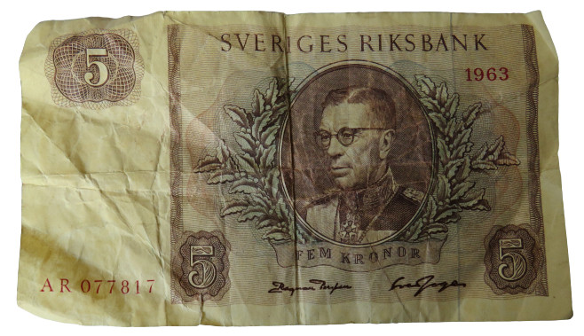 1963 Sweden 5 Kronor Banknote