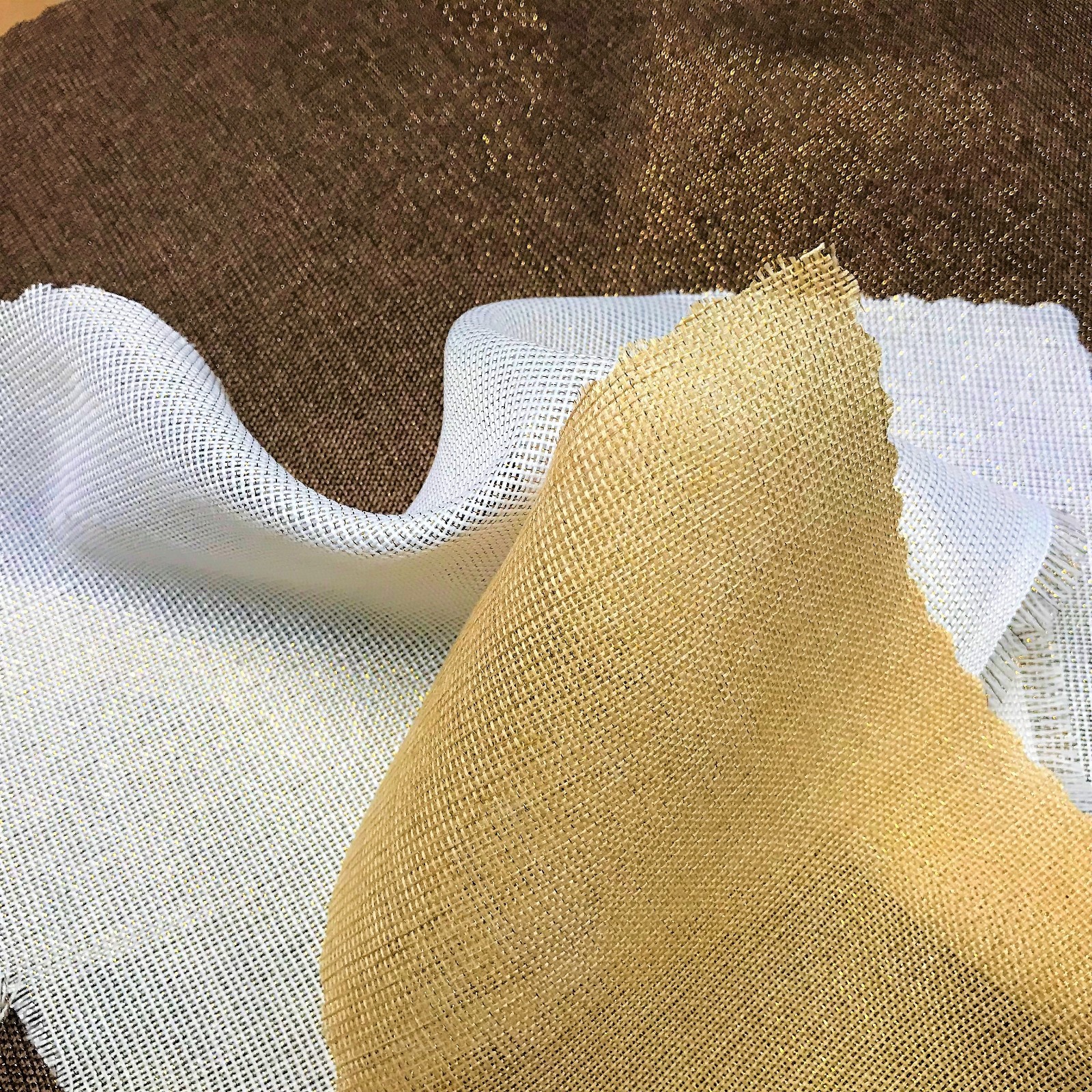 Grille/Speaker cloth, Gold Lurex, 2 for 1 , shipped uncut, 25”x50”