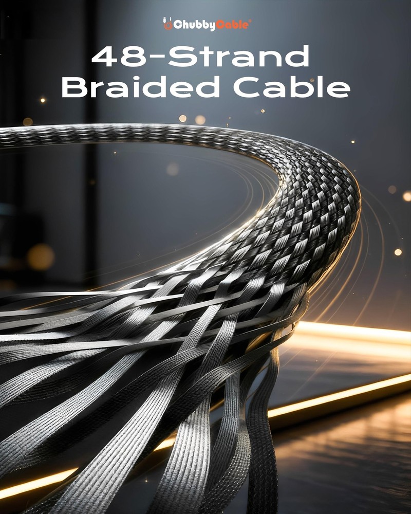 chubbycable StandLite 240W Braided Fast Charge Cable with 4.9ft, Black