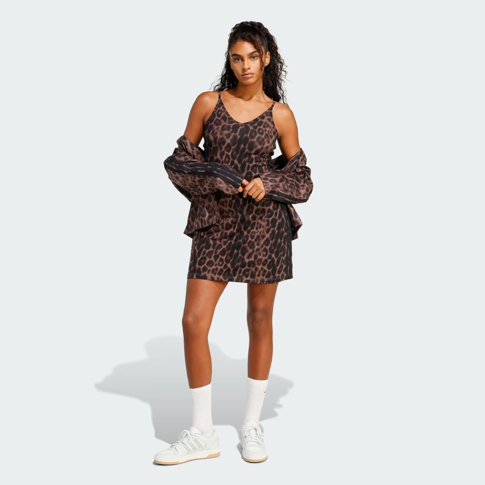Adidas Women Seasonal Essentials Leopard Print Mini-Dress with 3-Stripes JZ0204