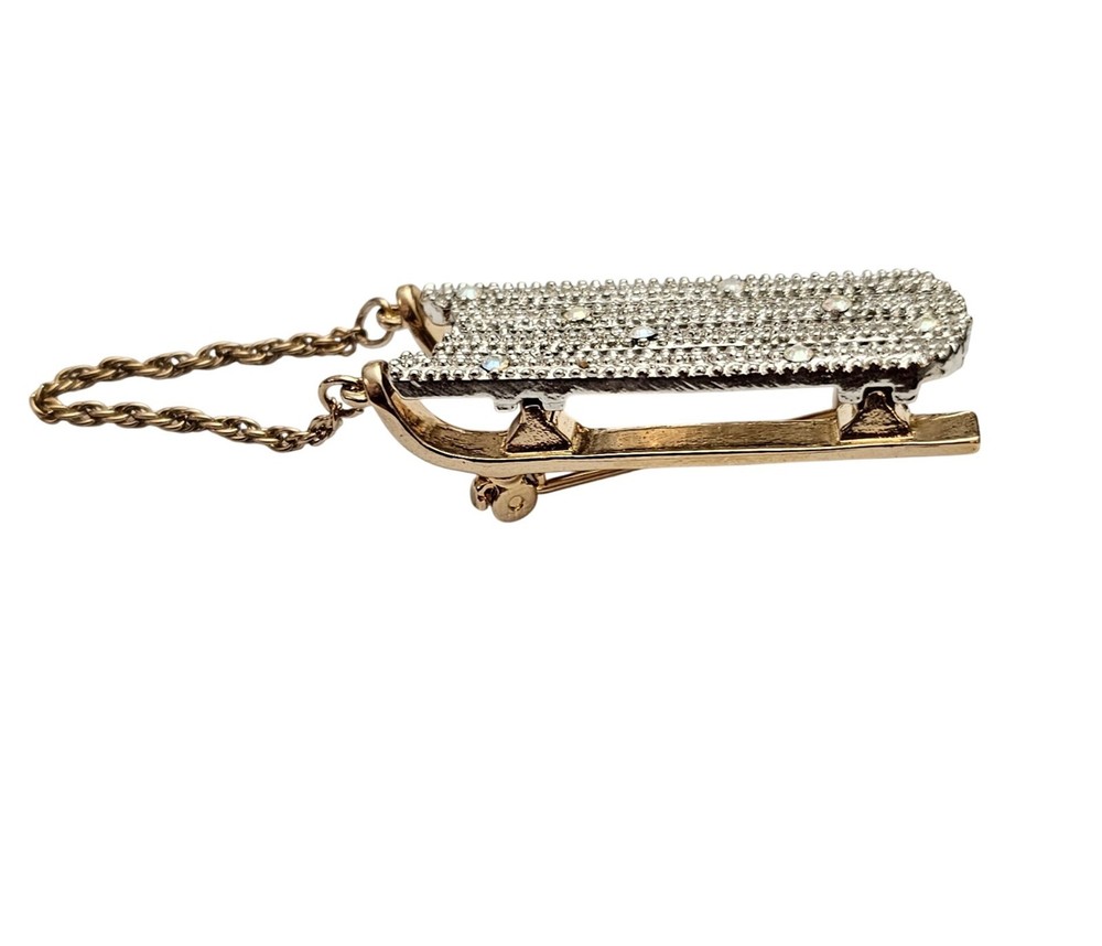 Rhinestone Sled Brooch Chain Handle Pin