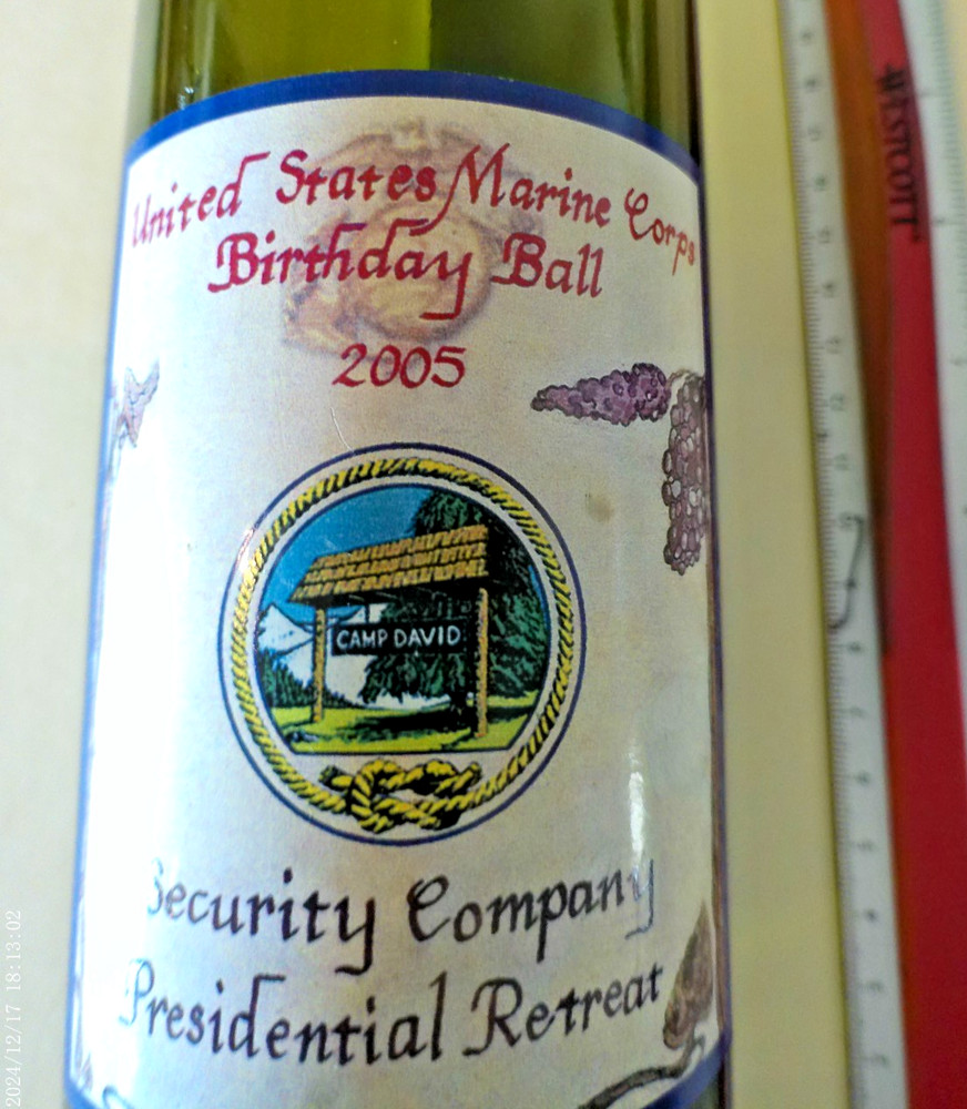 USMC CAMP DAVID SECURITY TEAM WINE BOTTLE, UNIQUE LABLE