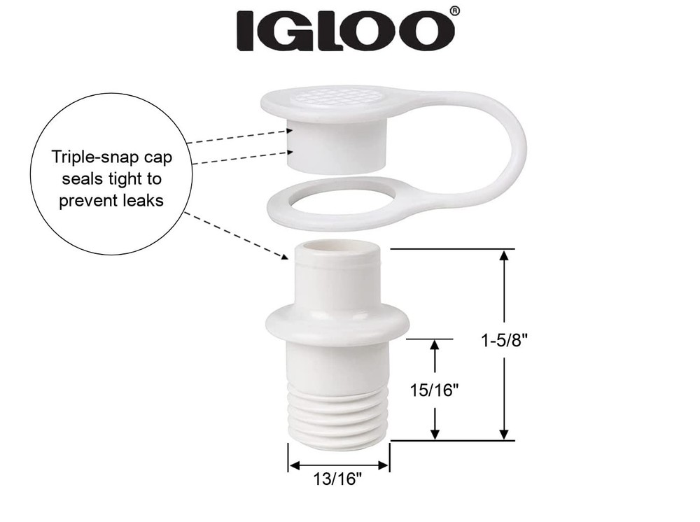 Igloo Cooler Drain Plug Assembly with Triple Snap Cap for 25-70 Quart Coolers