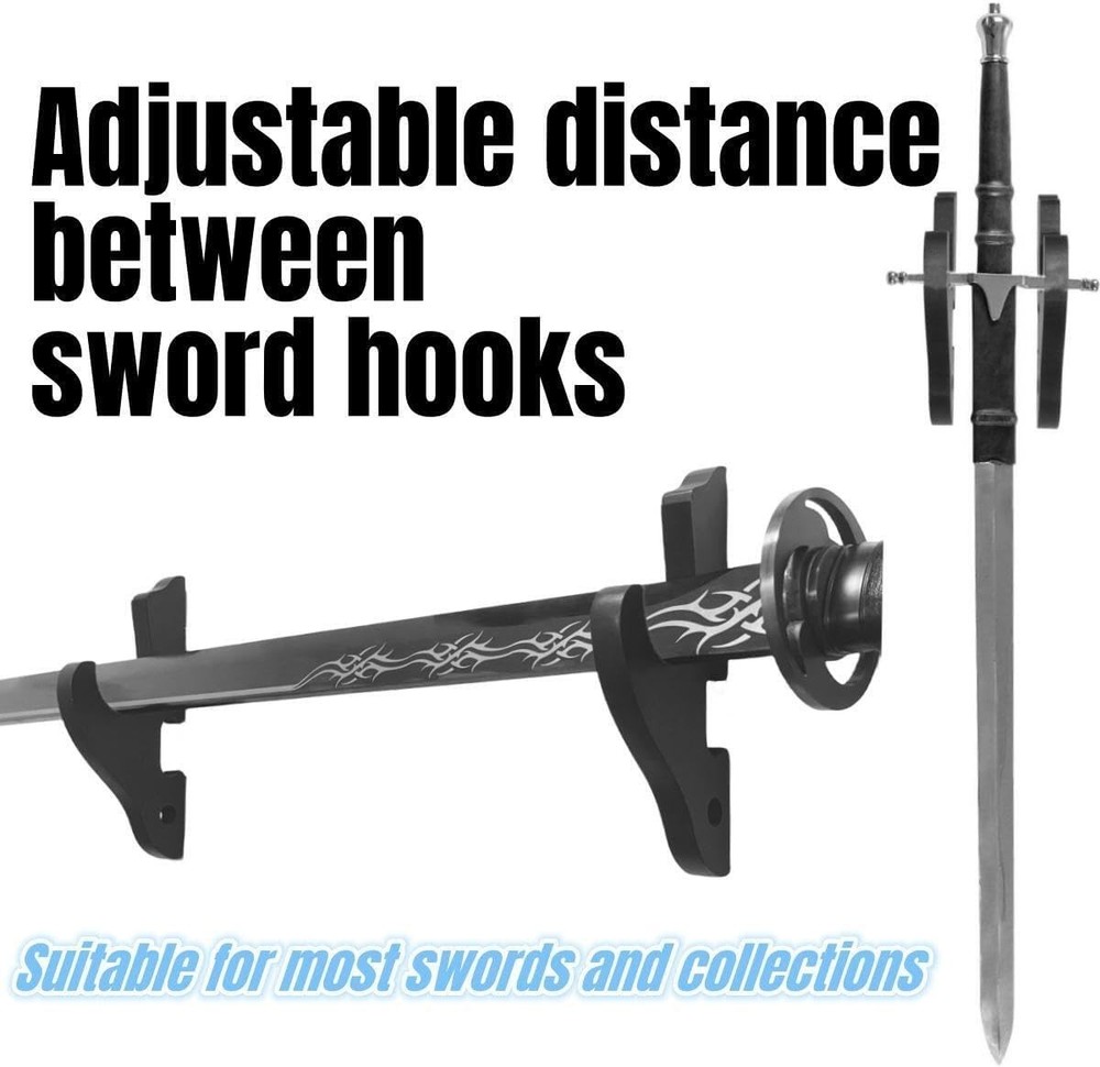 2/Set Sword Hook Wall Mount Samurai Sword Hanger Display Holder Adjustable fo...