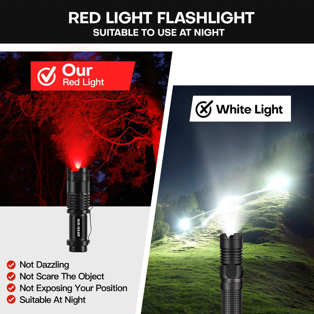 2 Pack Red Flashlight LED Single Mode Light 1 Mode LED Torch Scalable Red Light