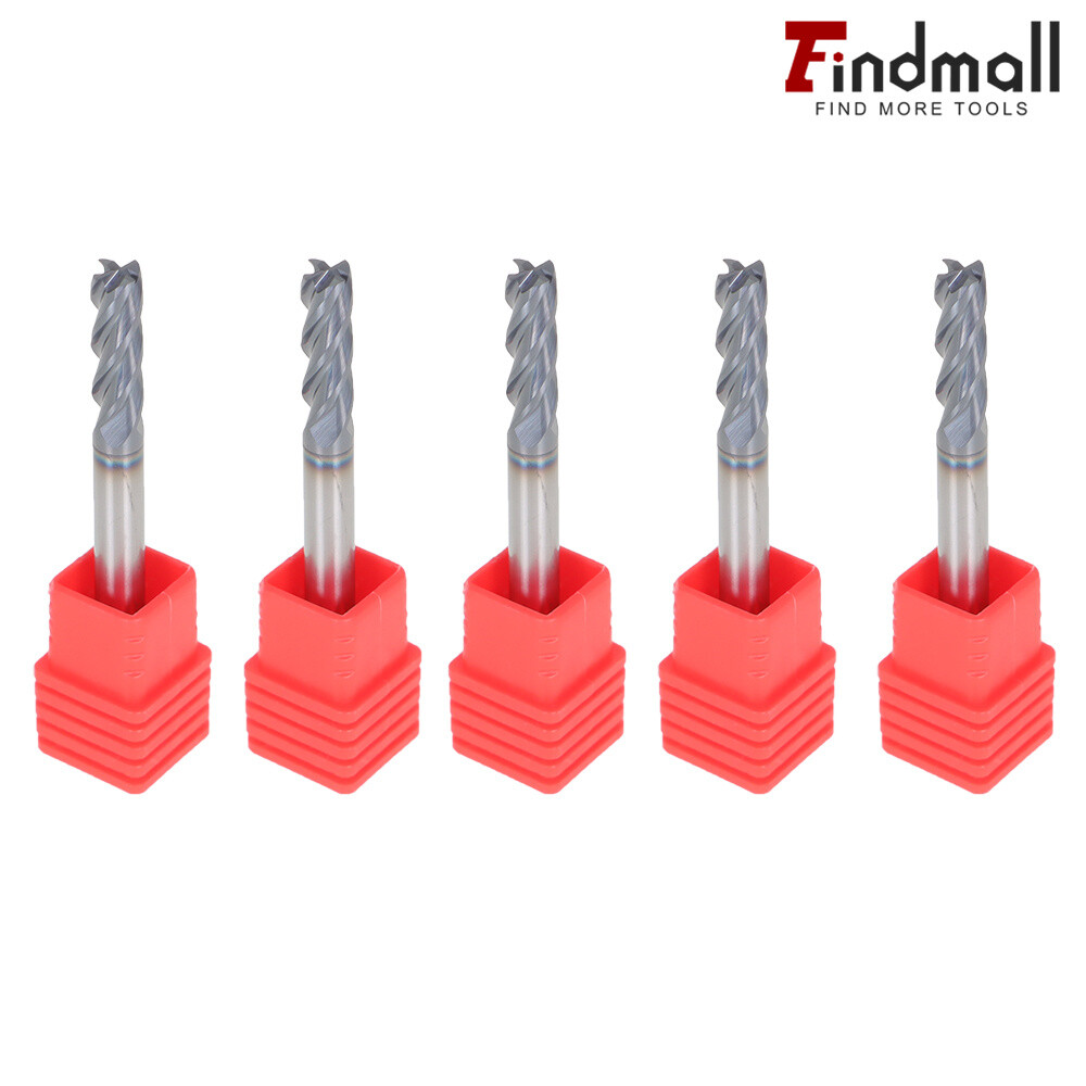 Findmall 5 PCS 3/16" SHANK DIAMETER 4 FLUTE CARBIDE END MILL - TiALN COATED
