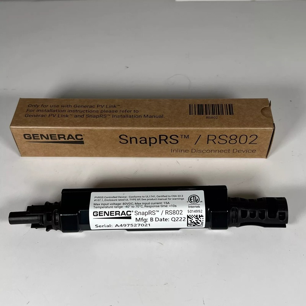 RS802 SnapRS Gen 2 Inline PV Disconnect Device for Rapid Shutdown – Single Unit