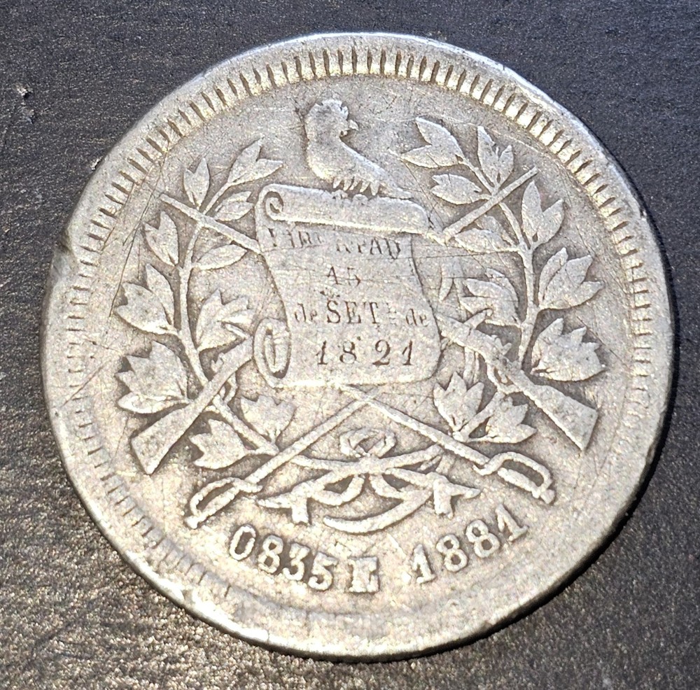 1881 E Guatemala 25 Centavos Silver Coin