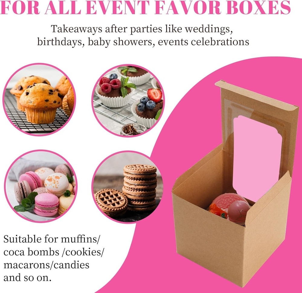 25 Pcs Cupcake Boxes Individual Cupcake Containers Pre-Assembled Single Cupca...